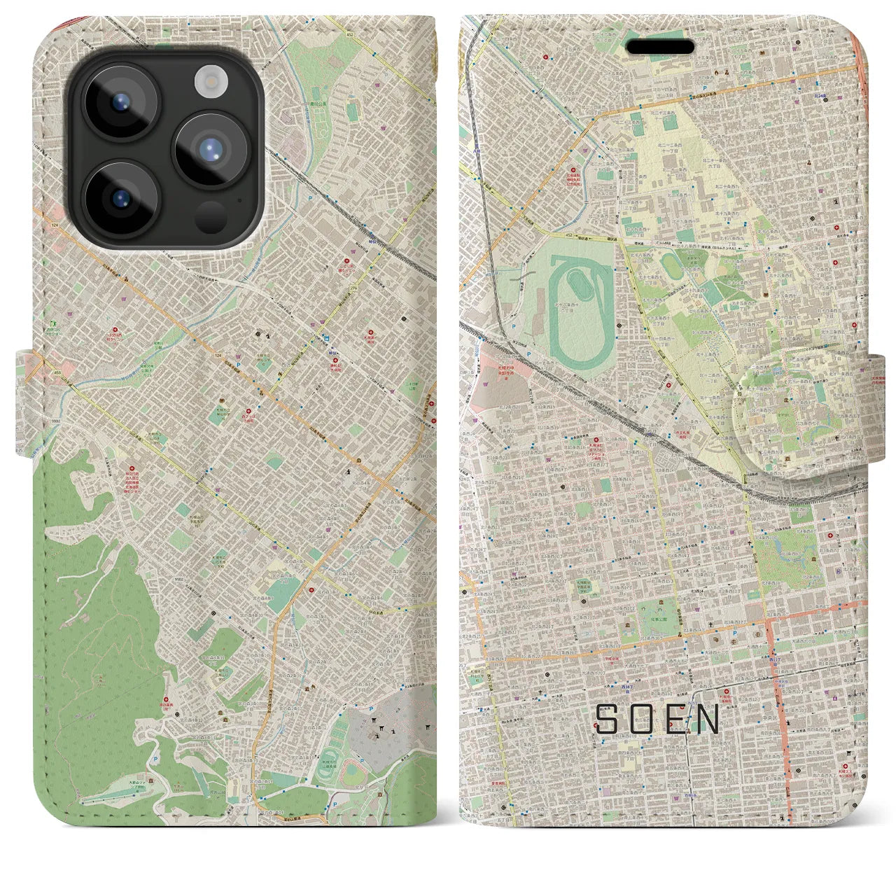 【桑園(北海道)】地図柄iPhoneケース(手帳タイプ)ナチュラル・iPhone 15 Pro Max 用