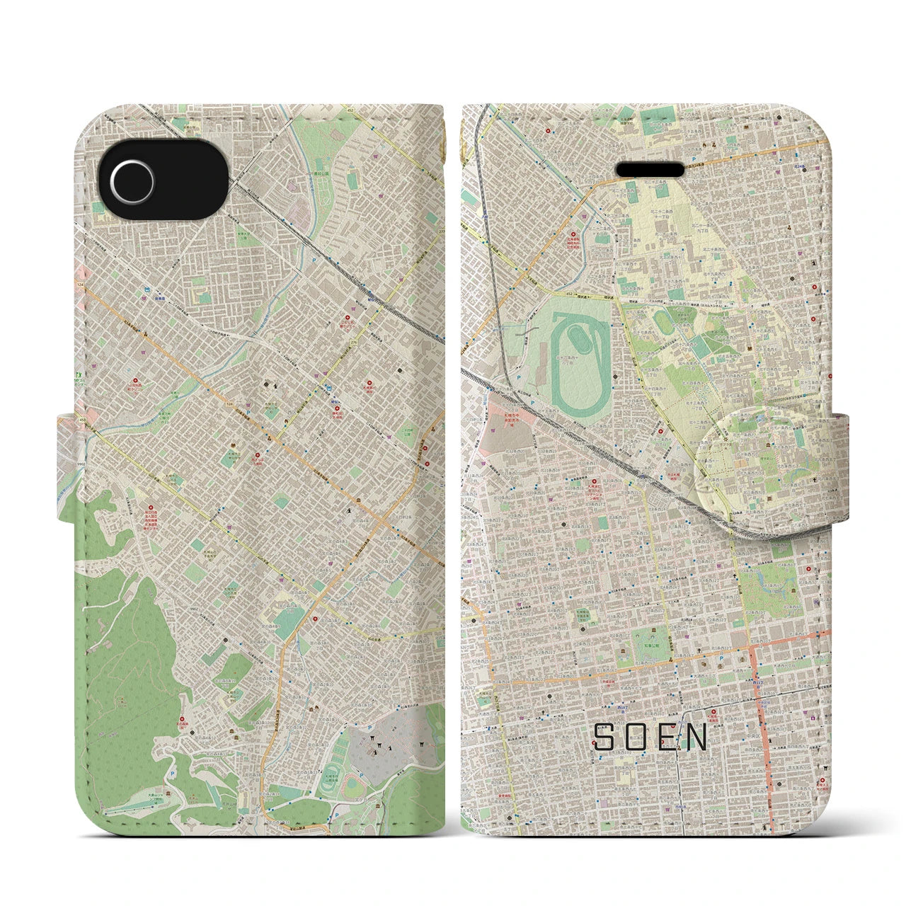 【桑園(北海道)】地図柄iPhoneケース(手帳タイプ)ナチュラル・iPhone SE(第3 / 第2世代) / 8 / 7 / 6s / 6 用