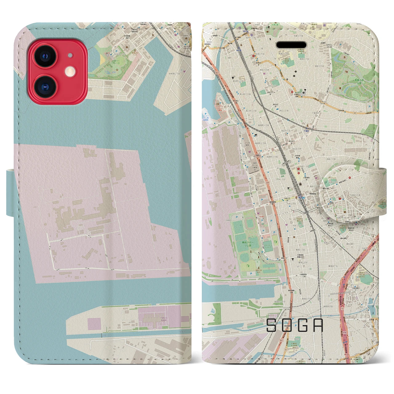 【蘇我(千葉県)】地図柄iPhoneケース(手帳タイプ)ナチュラル・iPhone 11 用