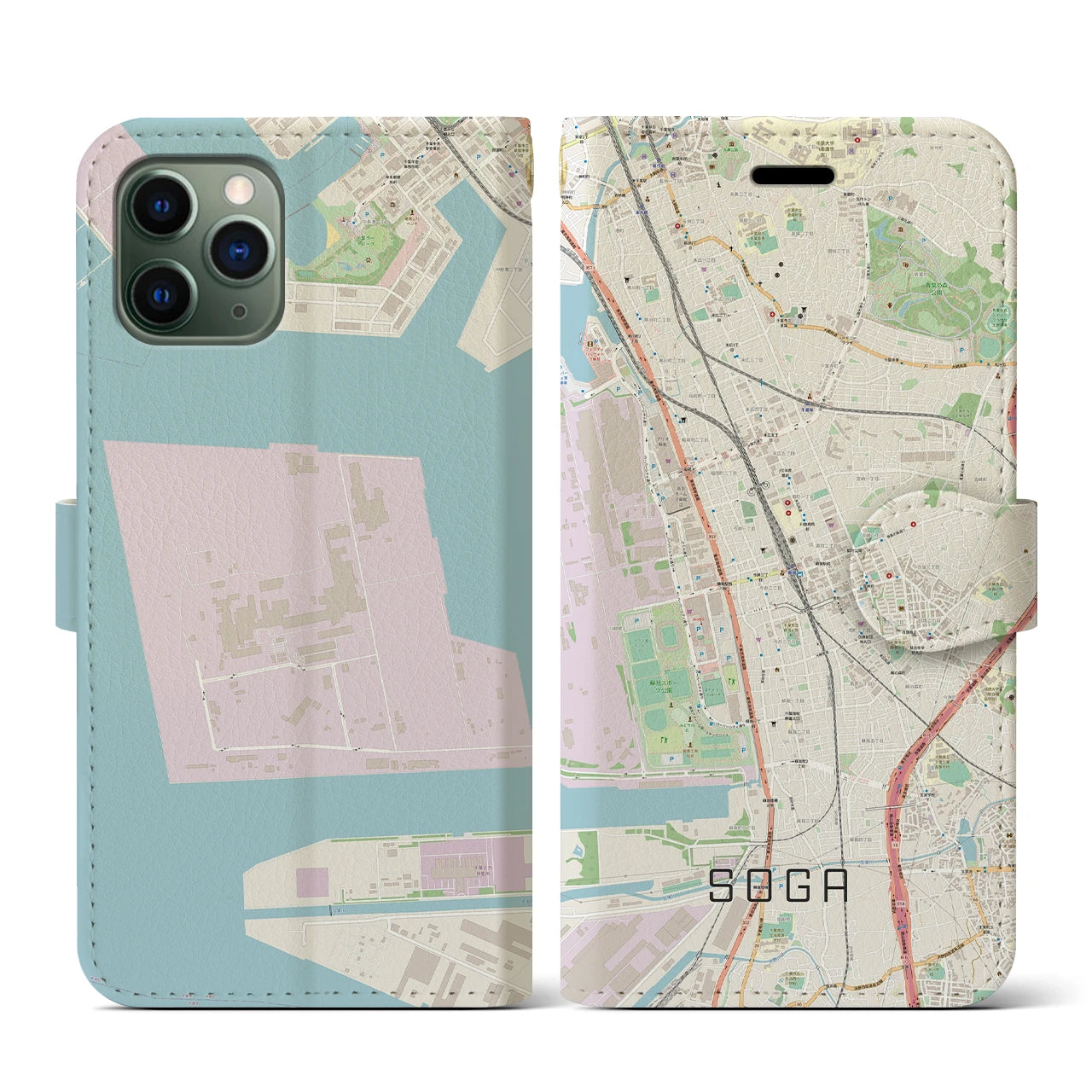 【蘇我(千葉県)】地図柄iPhoneケース(手帳タイプ)ナチュラル・iPhone 11 Pro 用