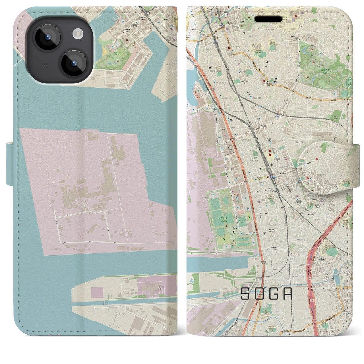 【蘇我(千葉県)】地図柄iPhoneケース(手帳タイプ)ナチュラル・iPhone 14 Plus 用