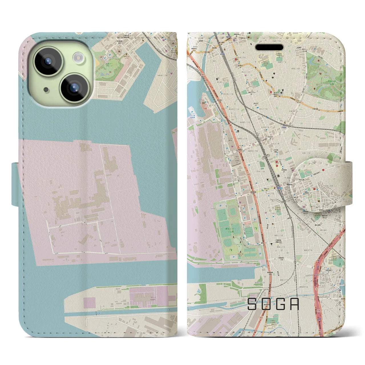 【蘇我(千葉県)】地図柄iPhoneケース(手帳タイプ)ナチュラル・iPhone 15 用