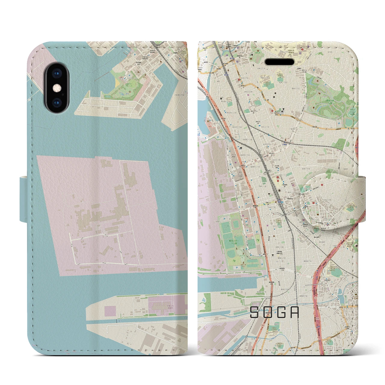 【蘇我(千葉県)】地図柄iPhoneケース(手帳タイプ)ナチュラル・iPhone XS / X 用