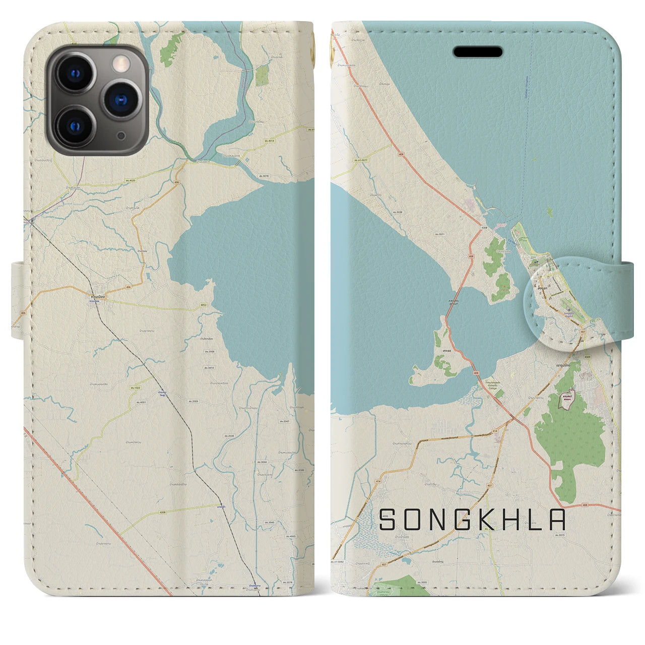 【ソンクラー(タイ)】地図柄iPhoneケース(手帳タイプ)ナチュラル・iPhone 11 Pro Max 用