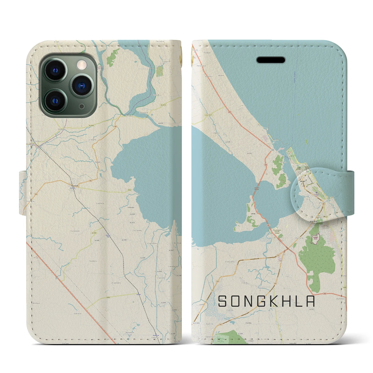 【ソンクラー(タイ)】地図柄iPhoneケース(手帳タイプ)ナチュラル・iPhone 11 Pro 用