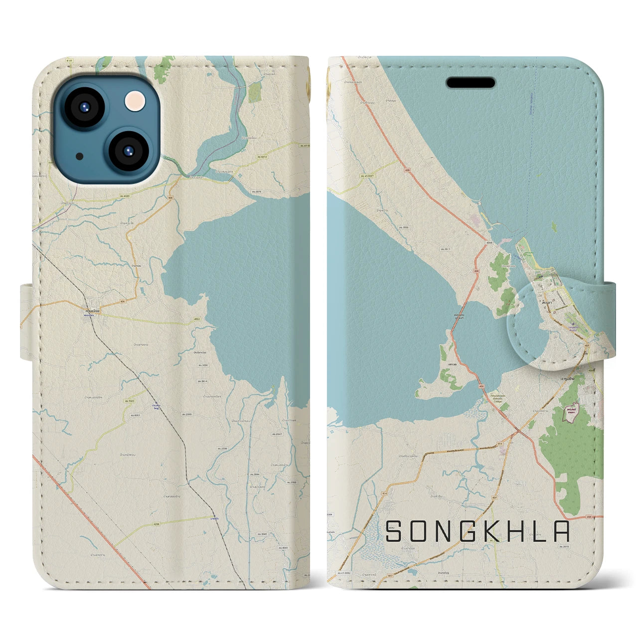 【ソンクラー(タイ)】地図柄iPhoneケース(手帳タイプ)ナチュラル・iPhone 13 用