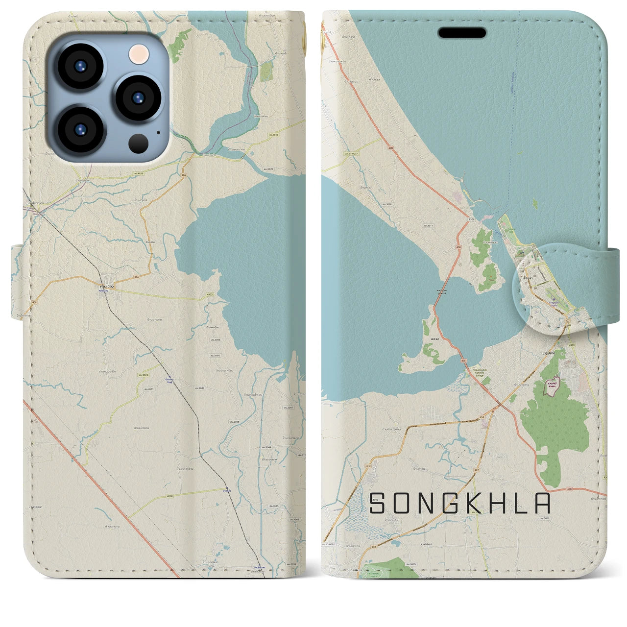 【ソンクラー(タイ)】地図柄iPhoneケース(手帳タイプ)ナチュラル・iPhone 13 Pro Max 用