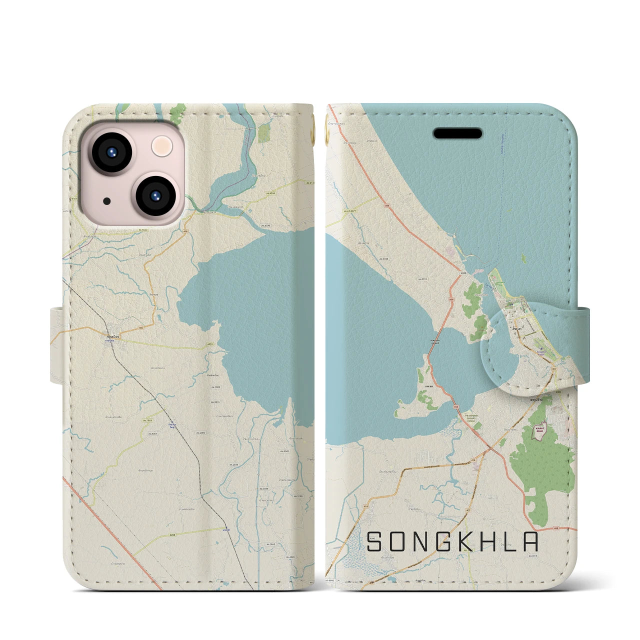 【ソンクラー(タイ)】地図柄iPhoneケース(手帳タイプ)ナチュラル・iPhone 13 mini 用
