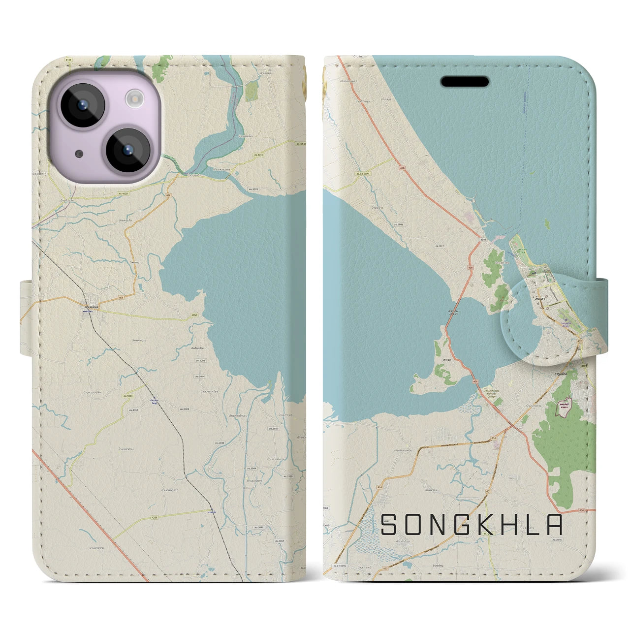 【ソンクラー(タイ)】地図柄iPhoneケース(手帳タイプ)ナチュラル・iPhone 14 用