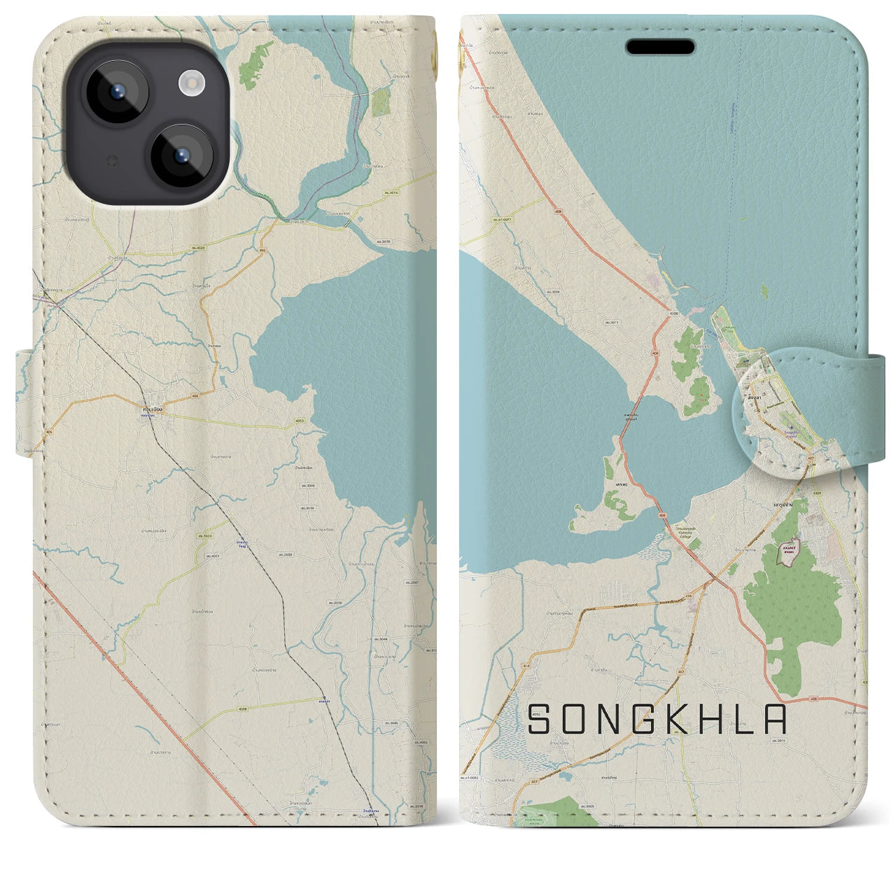 【ソンクラー(タイ)】地図柄iPhoneケース(手帳タイプ)ナチュラル・iPhone 14 Plus 用