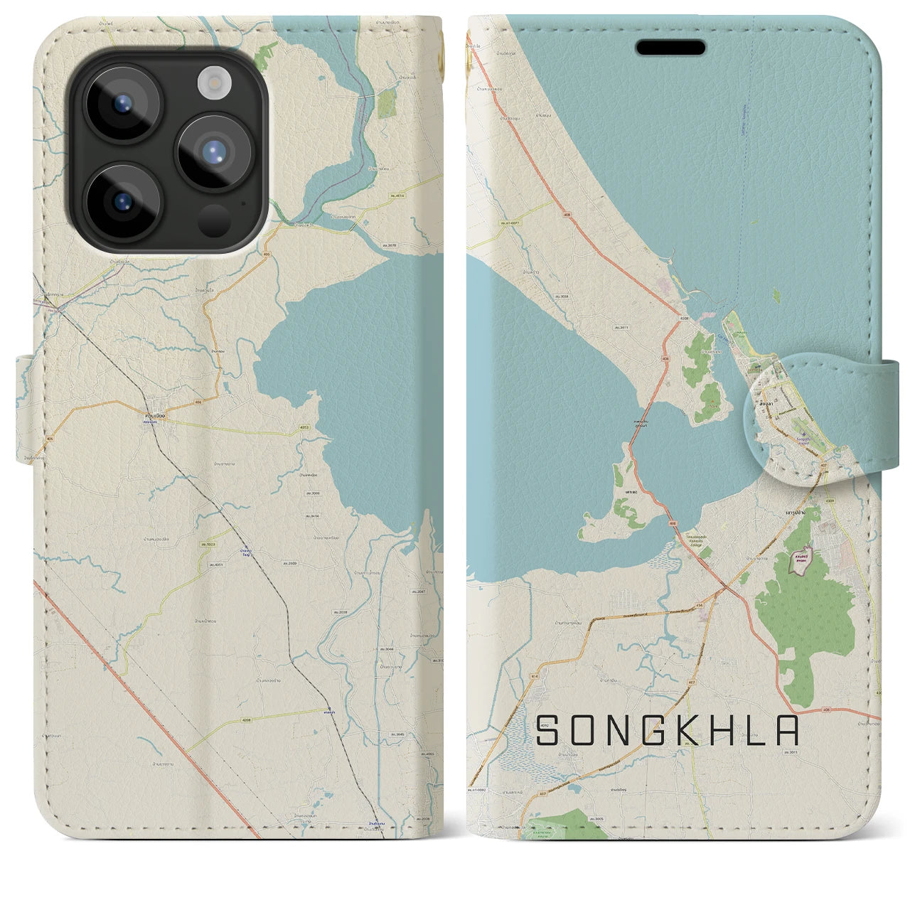【ソンクラー(タイ)】地図柄iPhoneケース(手帳タイプ)ナチュラル・iPhone 15 Pro Max 用