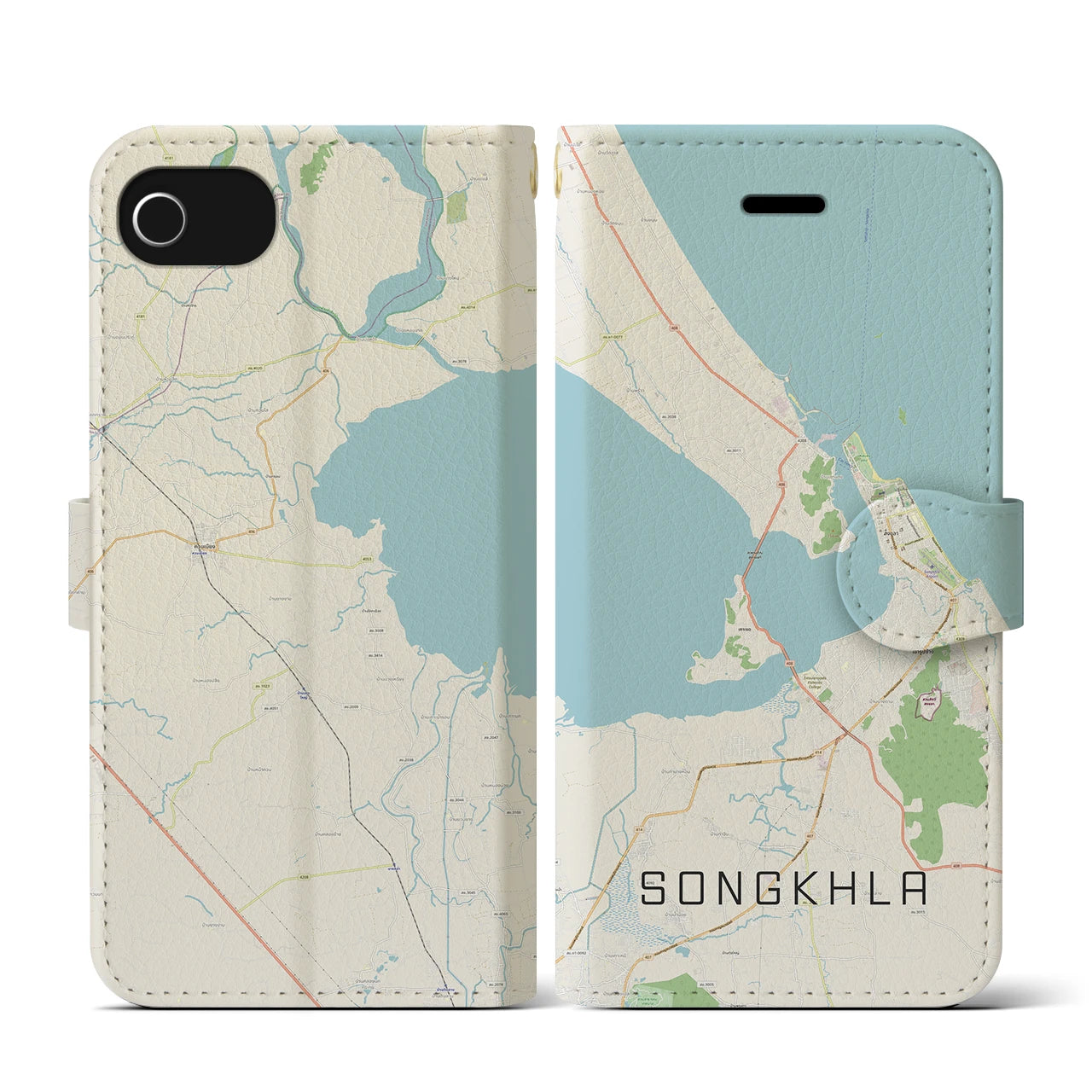 【ソンクラー(タイ)】地図柄iPhoneケース(手帳タイプ)ナチュラル・iPhone SE(第3 / 第2世代) / 8 / 7 / 6s / 6 用