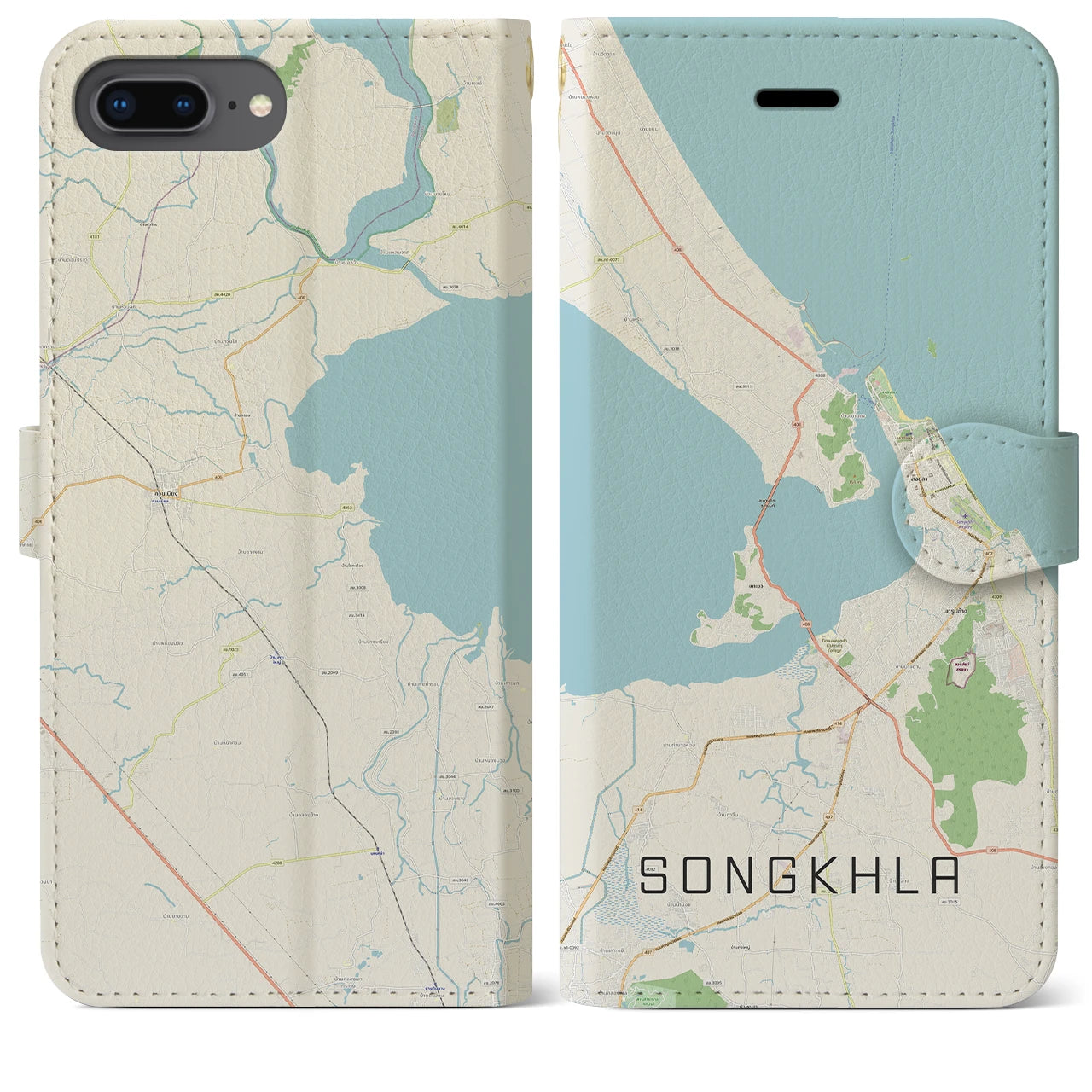 【ソンクラー(タイ)】地図柄iPhoneケース(手帳タイプ)ナチュラル・iPhone 8Plus /7Plus / 6sPlus / 6Plus 用