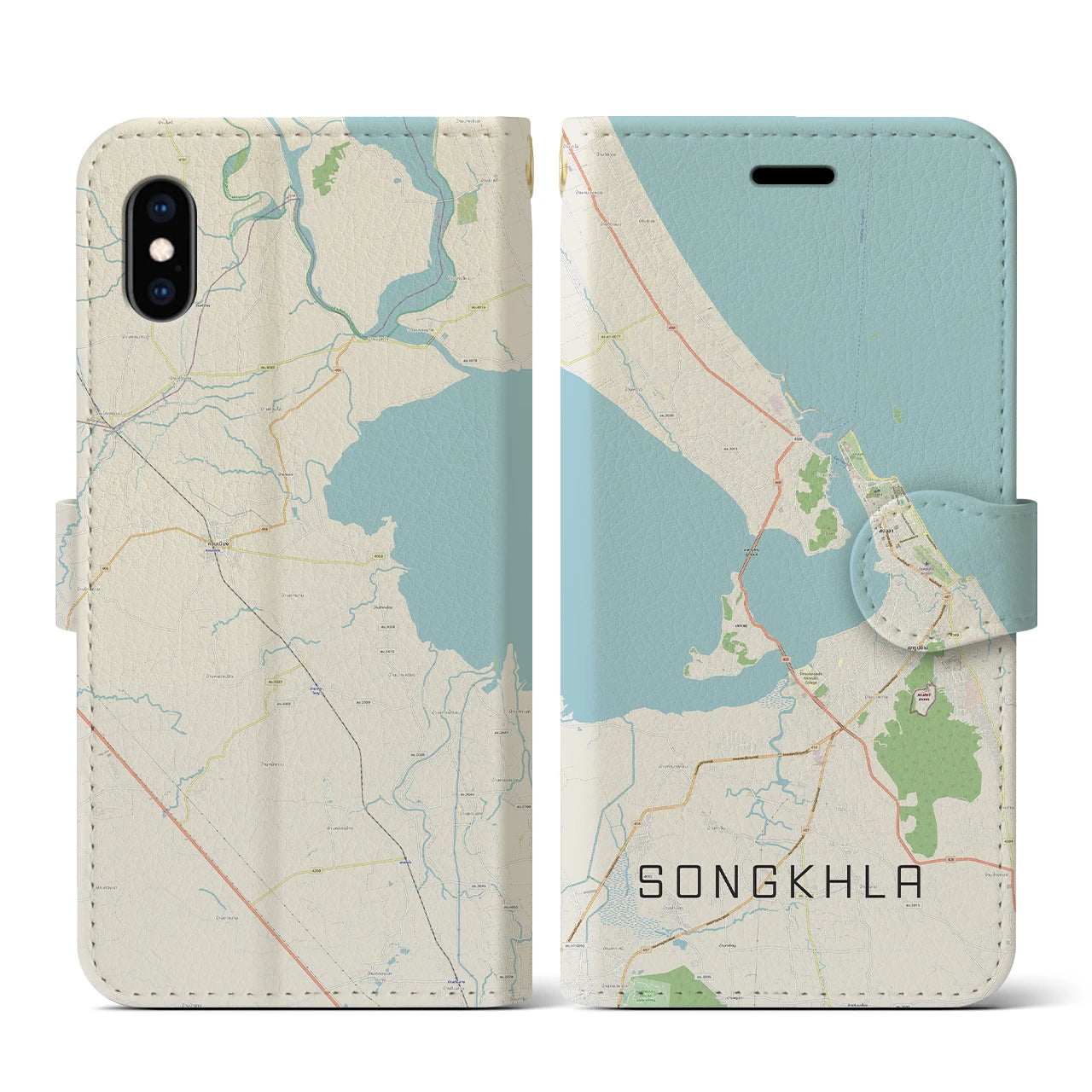 【ソンクラー(タイ)】地図柄iPhoneケース(手帳タイプ)ナチュラル・iPhone XS / X 用