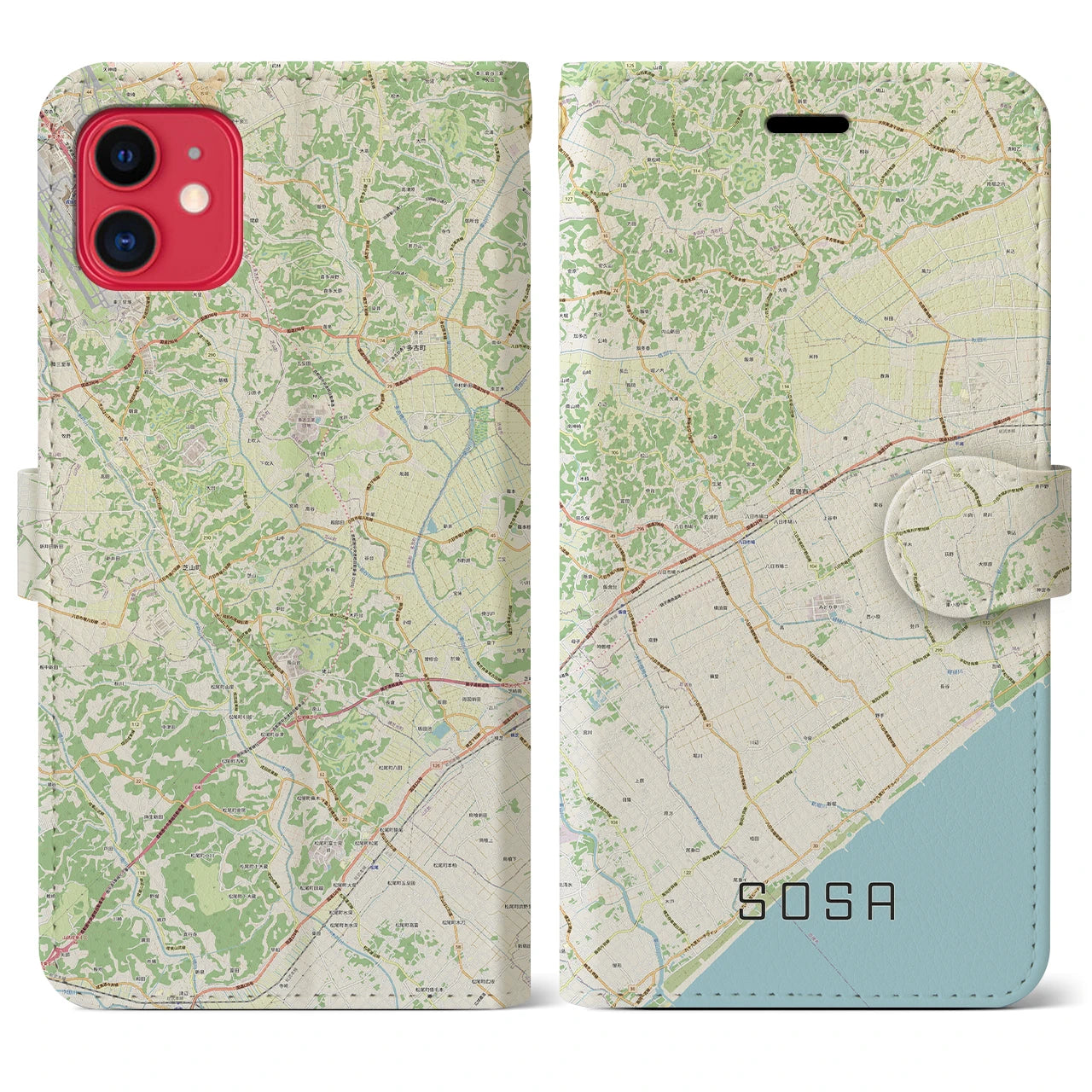 【匝瑳(千葉県)】地図柄iPhoneケース(手帳タイプ)ナチュラル・iPhone 11 用