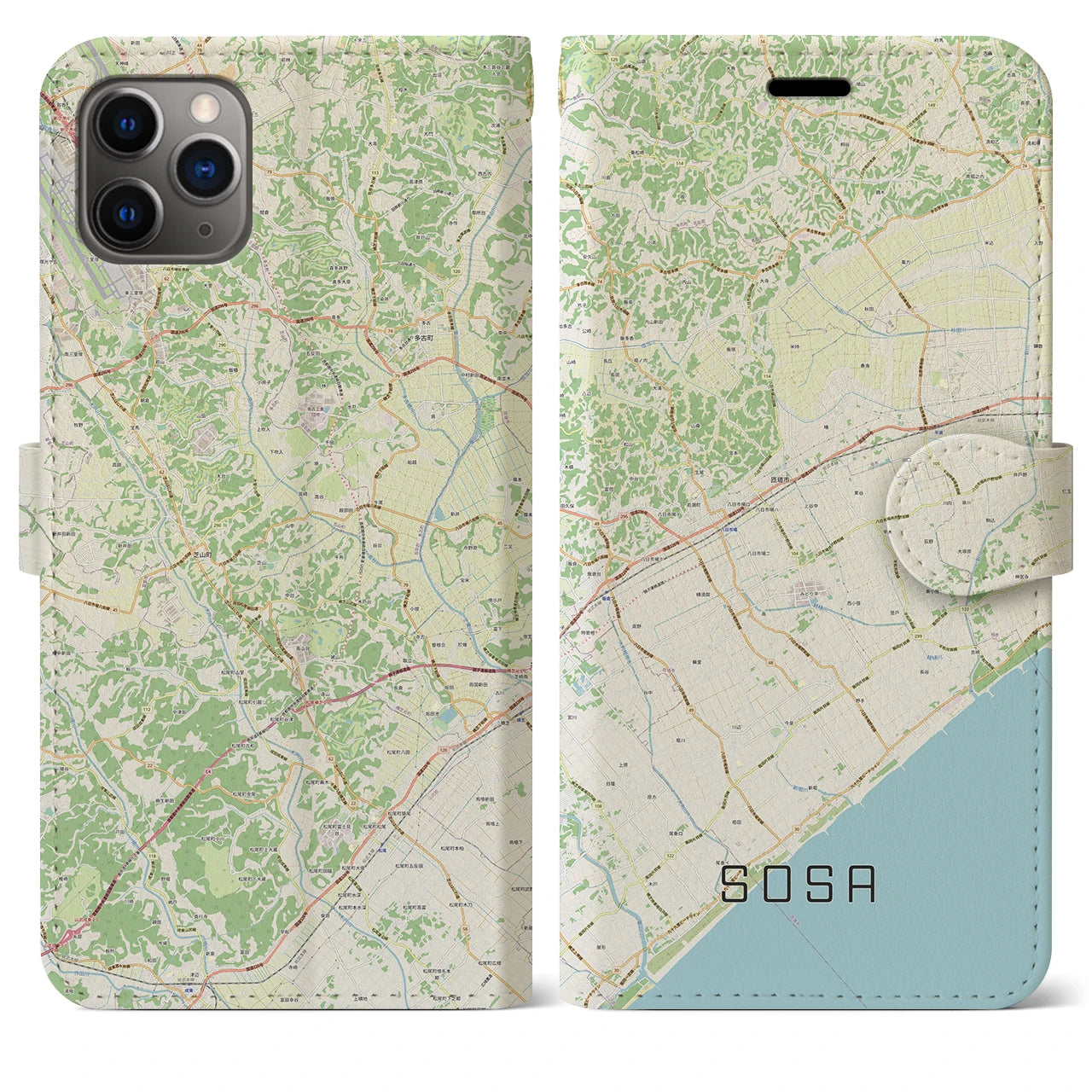 【匝瑳(千葉県)】地図柄iPhoneケース(手帳タイプ)ナチュラル・iPhone 11 Pro Max 用