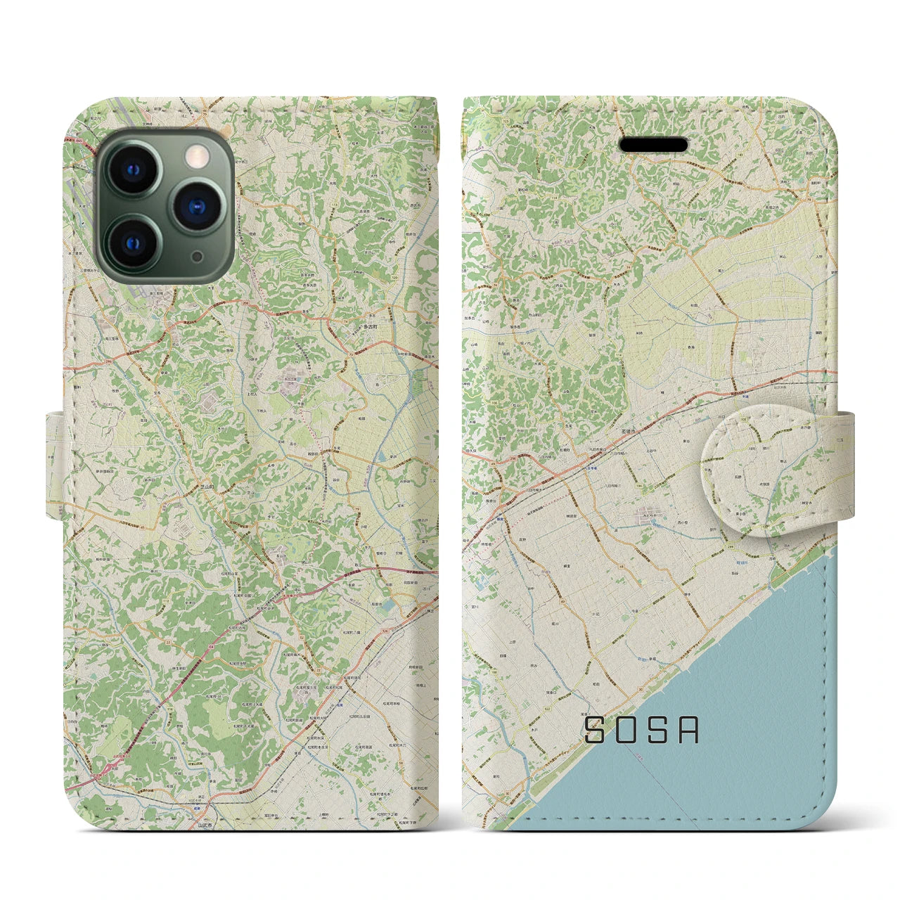 【匝瑳(千葉県)】地図柄iPhoneケース(手帳タイプ)ナチュラル・iPhone 11 Pro 用