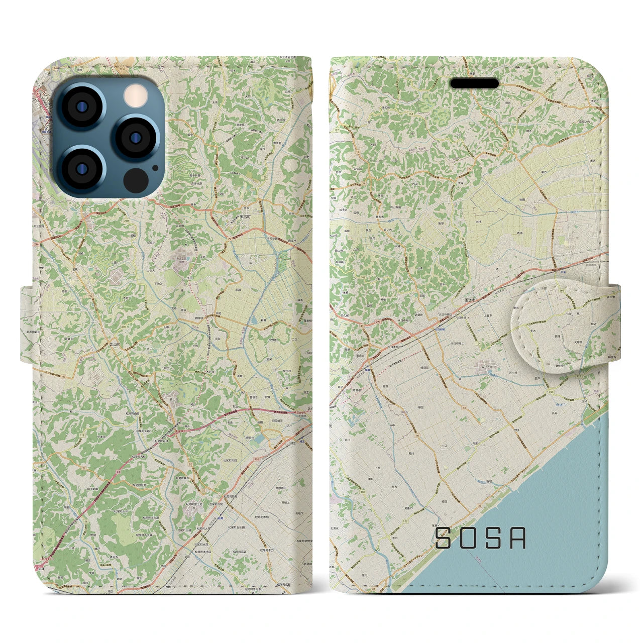 【匝瑳(千葉県)】地図柄iPhoneケース(手帳タイプ)ナチュラル・iPhone 12 / 12 Pro 用