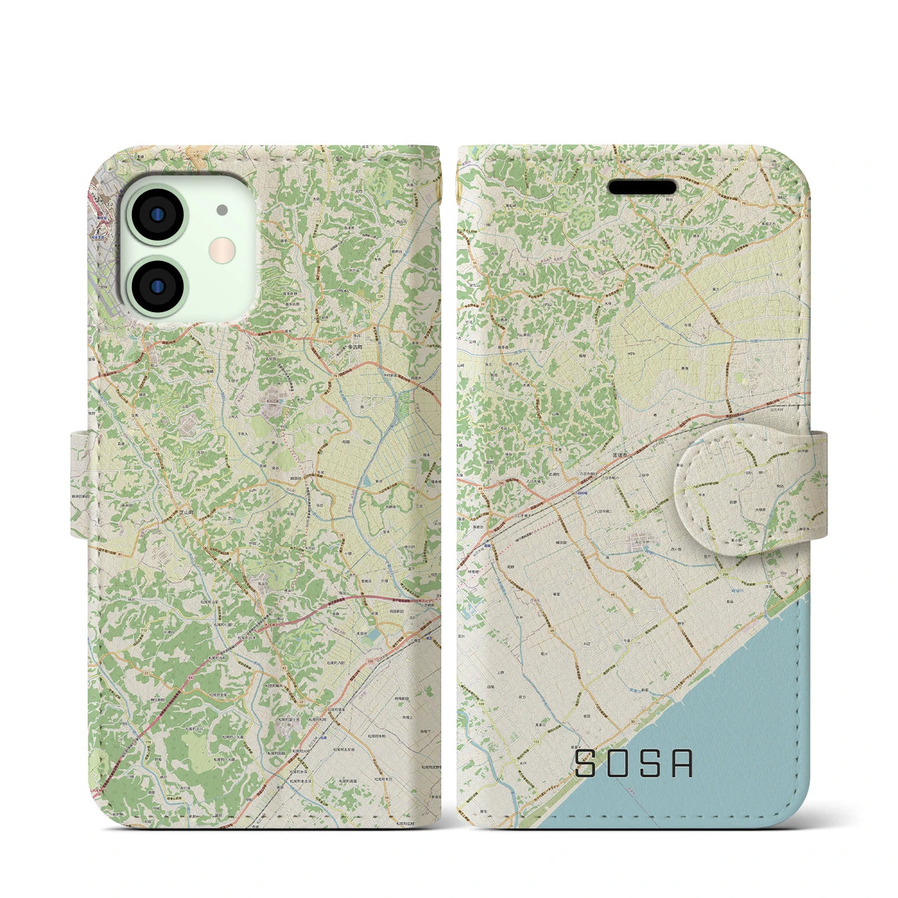 【匝瑳(千葉県)】地図柄iPhoneケース(手帳タイプ)ナチュラル・iPhone 12 mini 用
