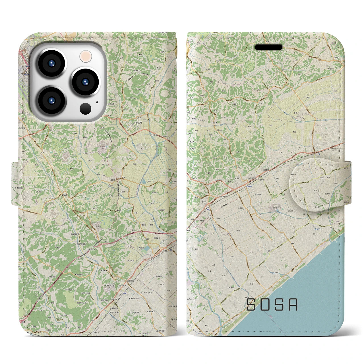 【匝瑳(千葉県)】地図柄iPhoneケース(手帳タイプ)ナチュラル・iPhone 13 Pro 用