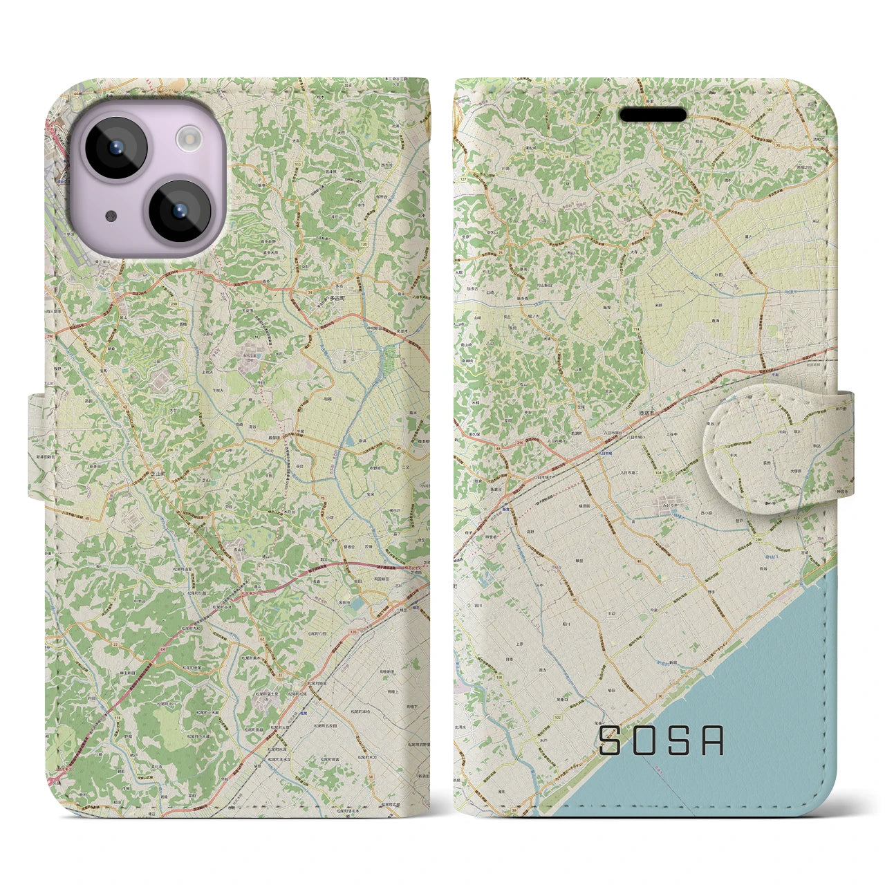 【匝瑳(千葉県)】地図柄iPhoneケース(手帳タイプ)ナチュラル・iPhone 14 用