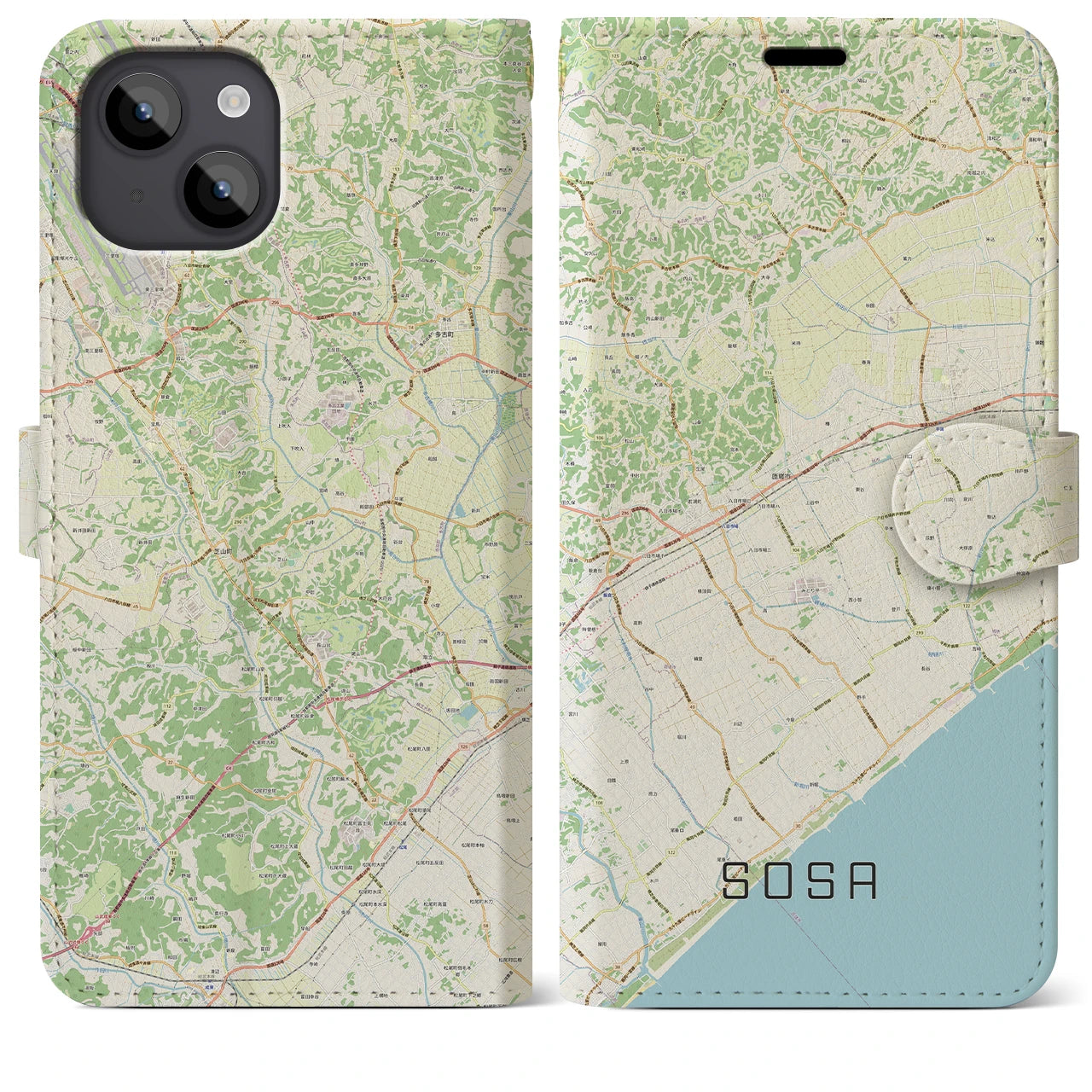 【匝瑳(千葉県)】地図柄iPhoneケース(手帳タイプ)ナチュラル・iPhone 14 Plus 用