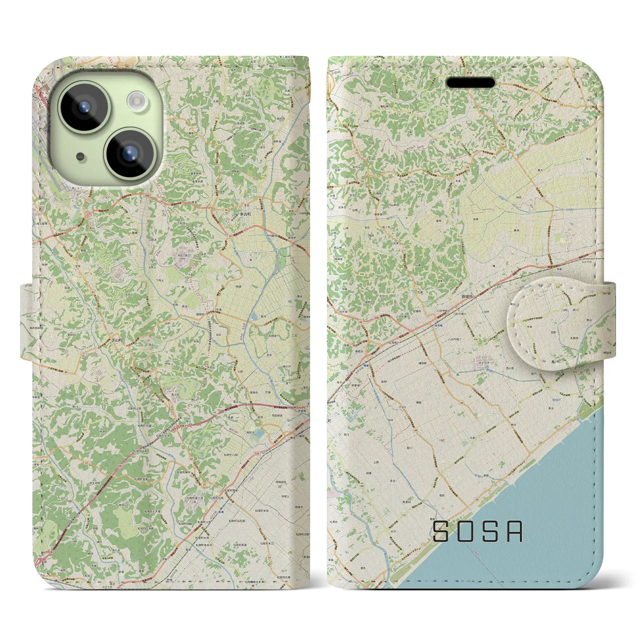 【匝瑳(千葉県)】地図柄iPhoneケース(手帳タイプ)ナチュラル・iPhone 15 用