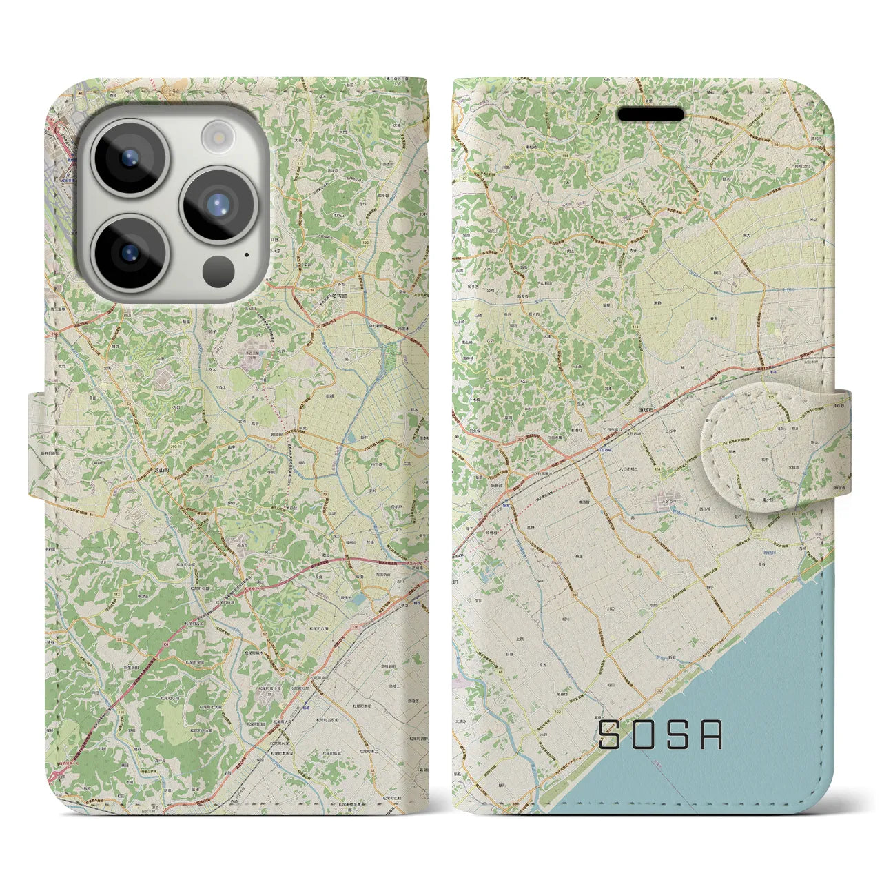 【匝瑳(千葉県)】地図柄iPhoneケース(手帳タイプ)ナチュラル・iPhone 15 Pro 用