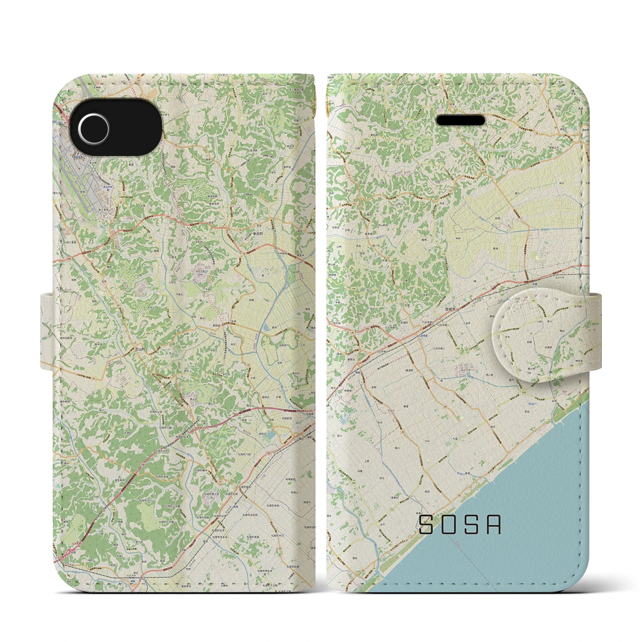 【匝瑳(千葉県)】地図柄iPhoneケース(手帳タイプ)ナチュラル・iPhone SE(第3 / 第2世代) / 8 / 7 / 6s / 6 用
