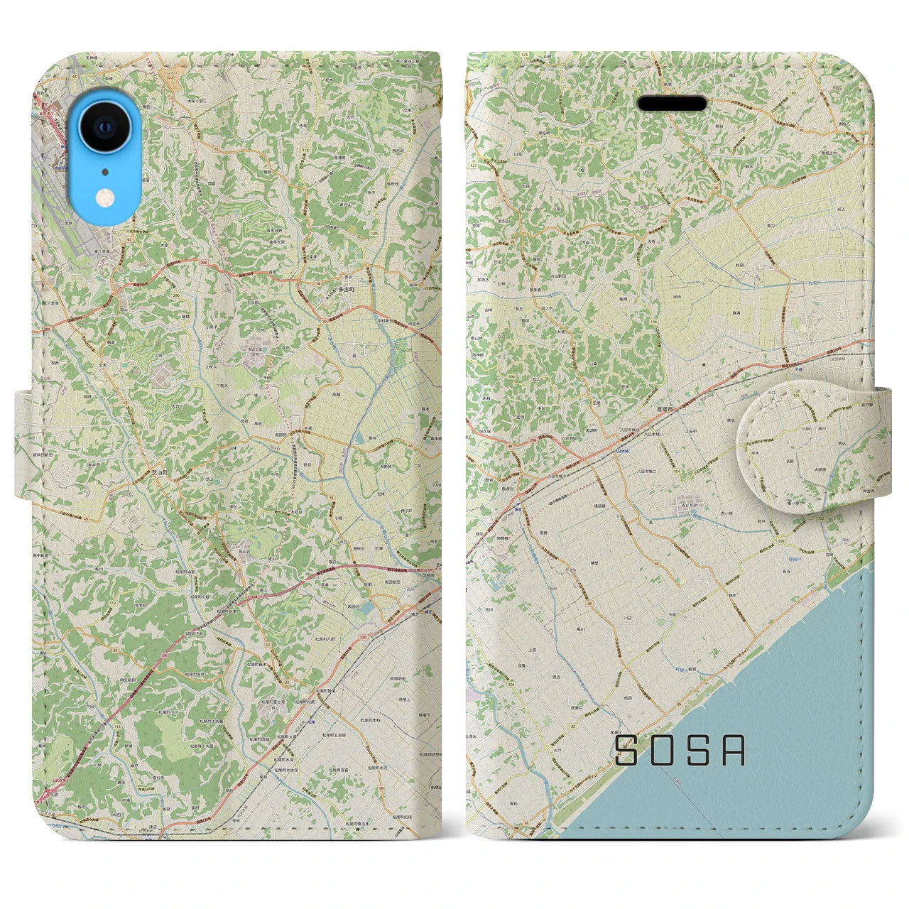 【匝瑳(千葉県)】地図柄iPhoneケース(手帳タイプ)ナチュラル・iPhone XR 用