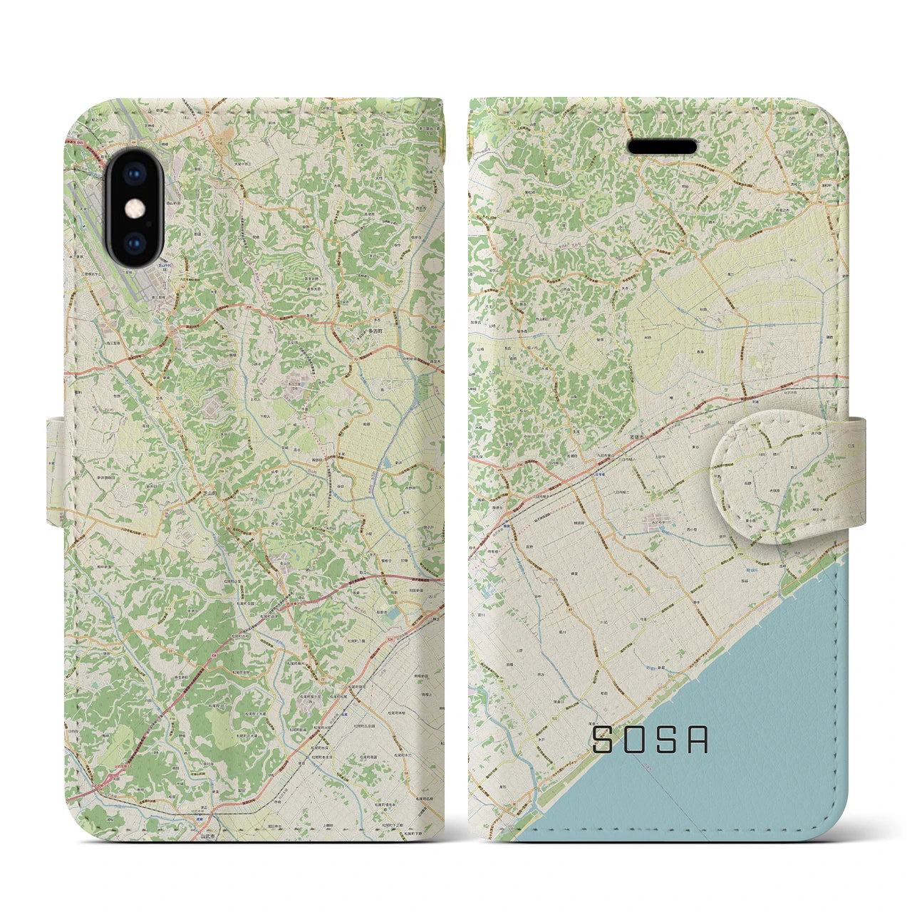 【匝瑳(千葉県)】地図柄iPhoneケース(手帳タイプ)ナチュラル・iPhone XS / X 用