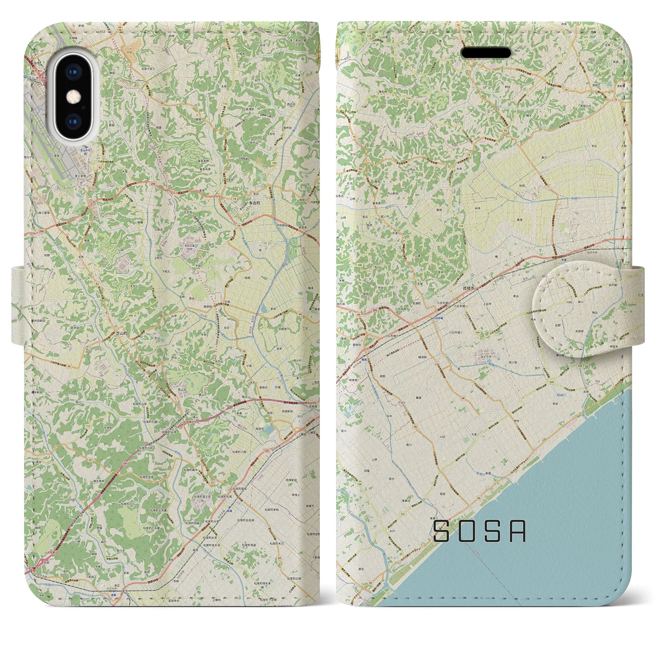 【匝瑳(千葉県)】地図柄iPhoneケース(手帳タイプ)ナチュラル・iPhone XS Max 用
