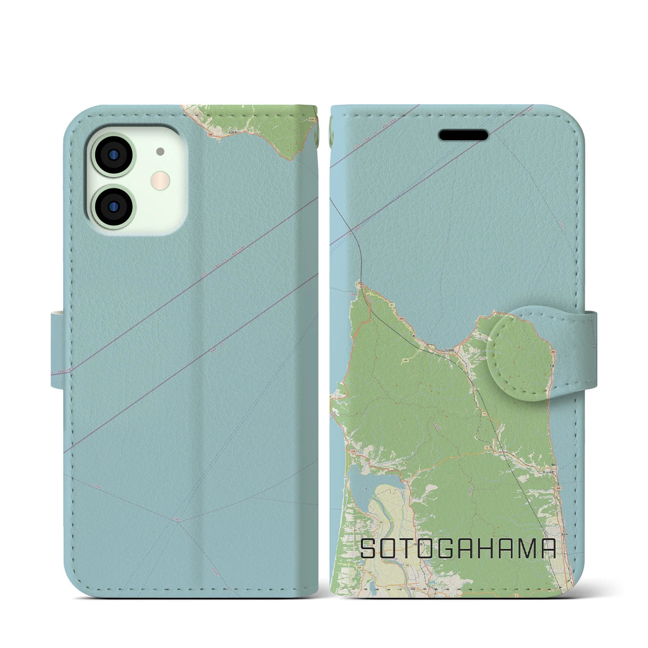 【外ヶ浜(青森県)】地図柄iPhoneケース(手帳タイプ)ナチュラル・iPhone 12 mini 用