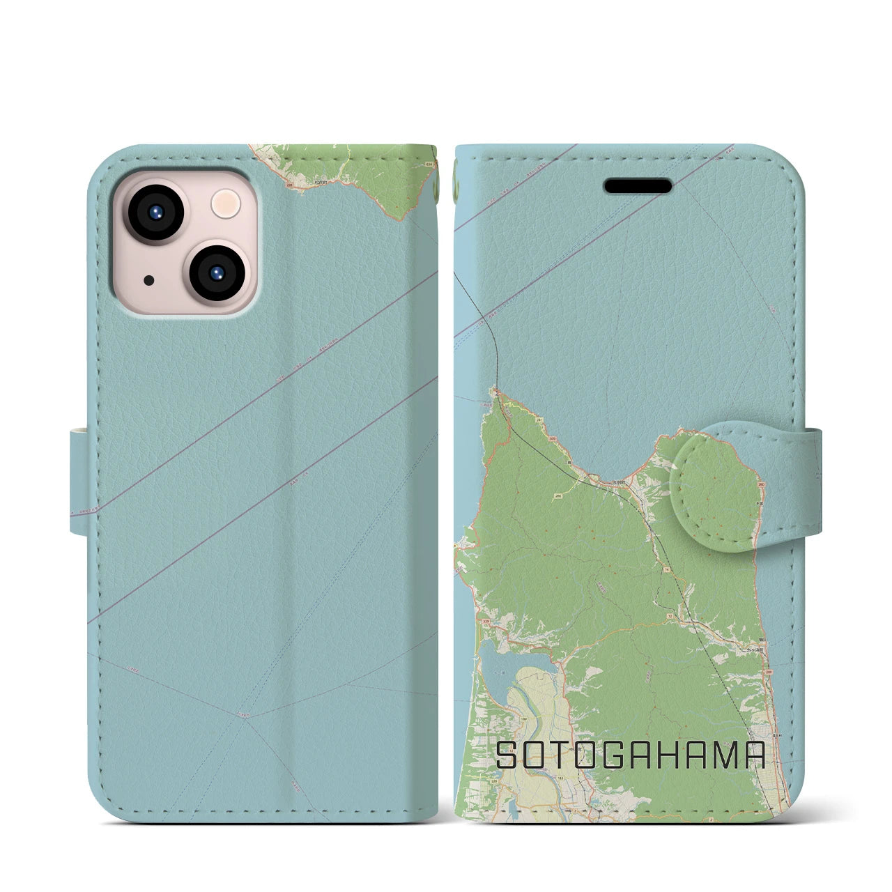 【外ヶ浜(青森県)】地図柄iPhoneケース(手帳タイプ)ナチュラル・iPhone 13 mini 用