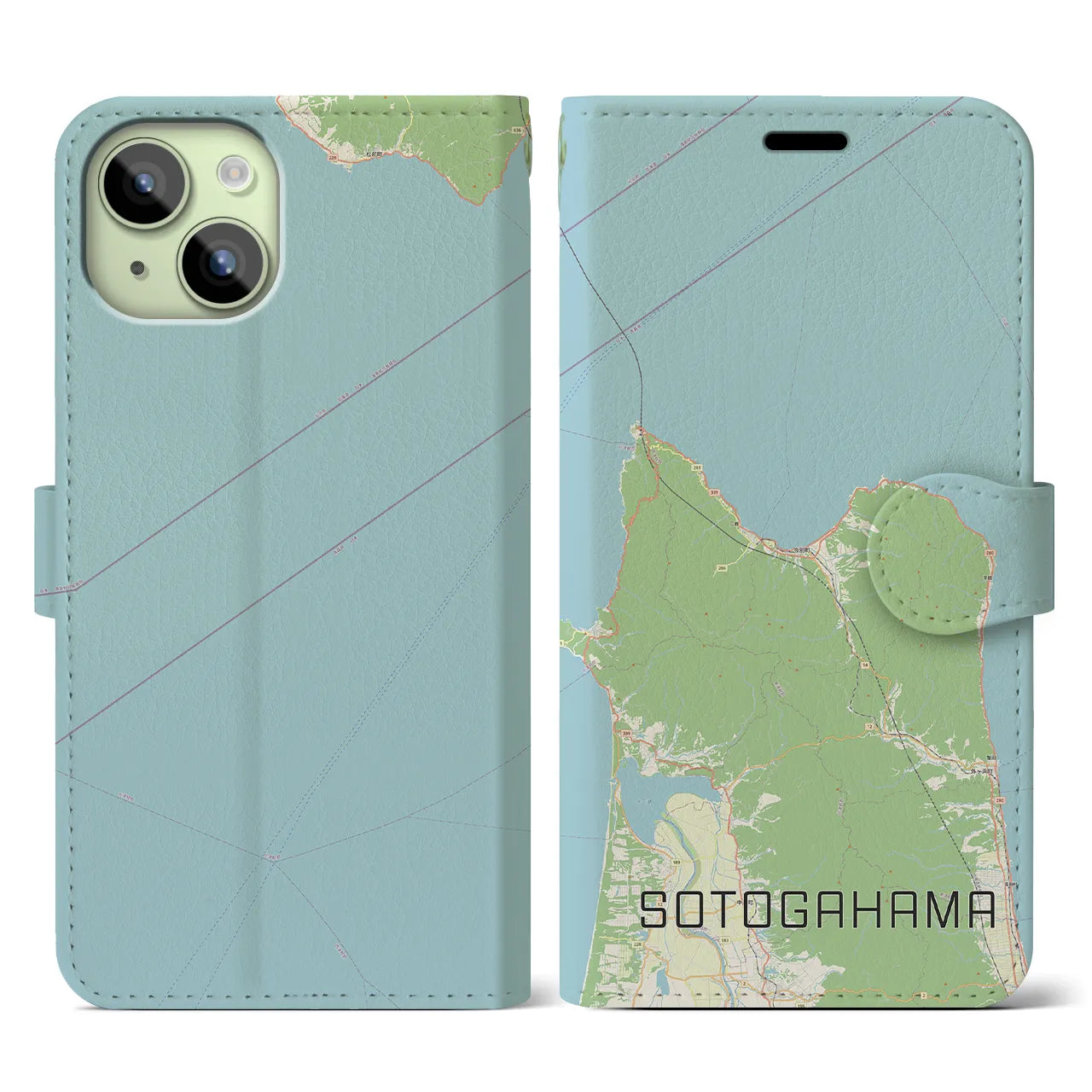 【外ヶ浜(青森県)】地図柄iPhoneケース(手帳タイプ)ナチュラル・iPhone 15 用