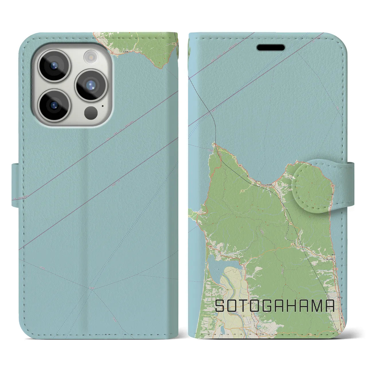 【外ヶ浜(青森県)】地図柄iPhoneケース(手帳タイプ)ナチュラル・iPhone 15 Pro 用