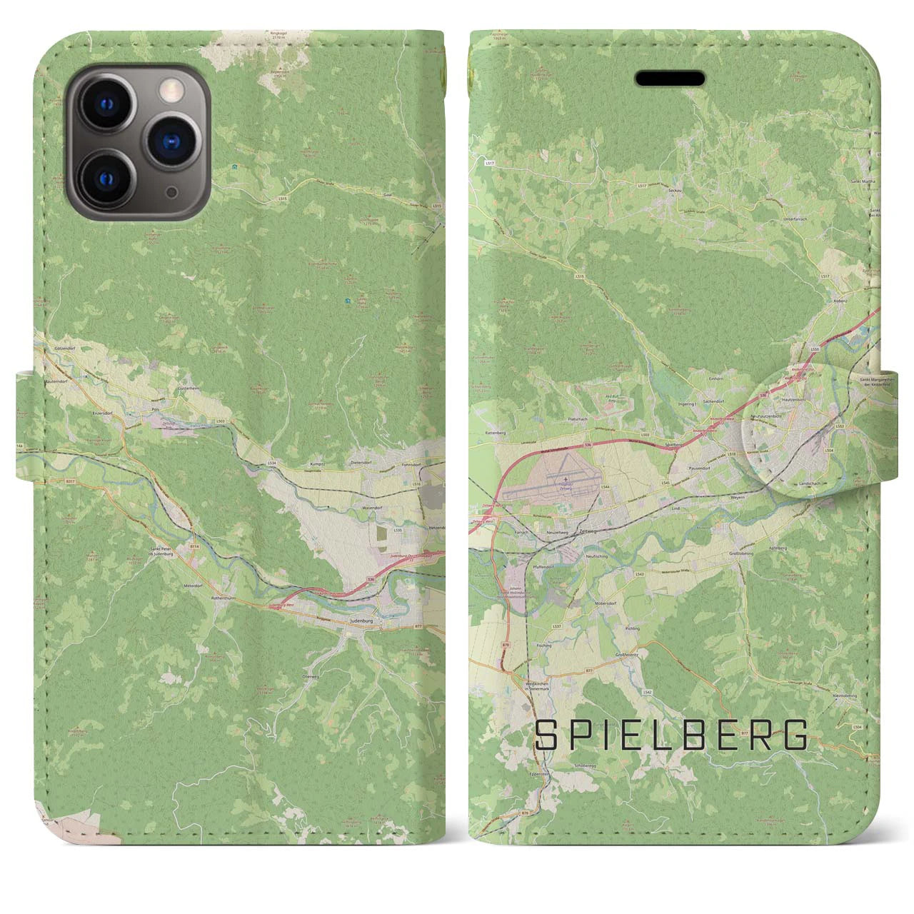 【シュピールベルク(オーストリア)】地図柄iPhoneケース(手帳タイプ)ナチュラル・iPhone 11 Pro Max 用