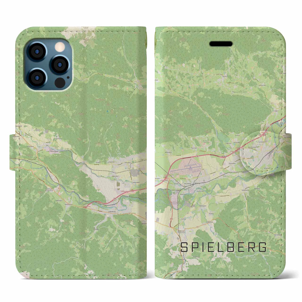 【シュピールベルク(オーストリア)】地図柄iPhoneケース(手帳タイプ)ナチュラル・iPhone 12 / 12 Pro 用
