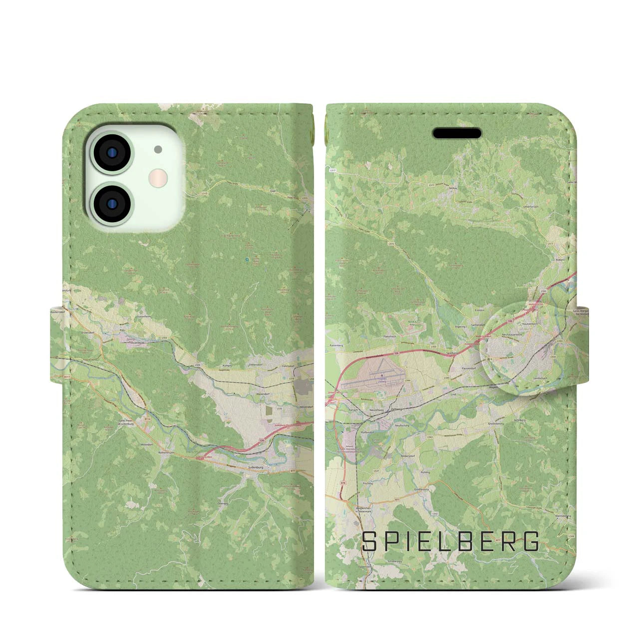 【シュピールベルク(オーストリア)】地図柄iPhoneケース(手帳タイプ)ナチュラル・iPhone 12 mini 用