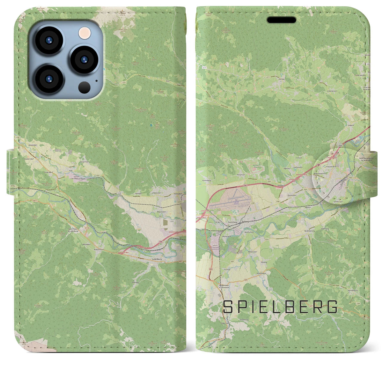 【シュピールベルク(オーストリア)】地図柄iPhoneケース(手帳タイプ)ナチュラル・iPhone 13 Pro Max 用