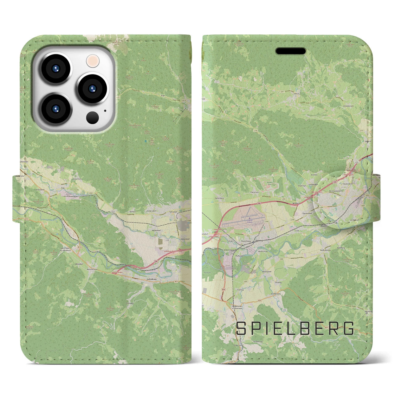 【シュピールベルク(オーストリア)】地図柄iPhoneケース(手帳タイプ)ナチュラル・iPhone 13 Pro 用