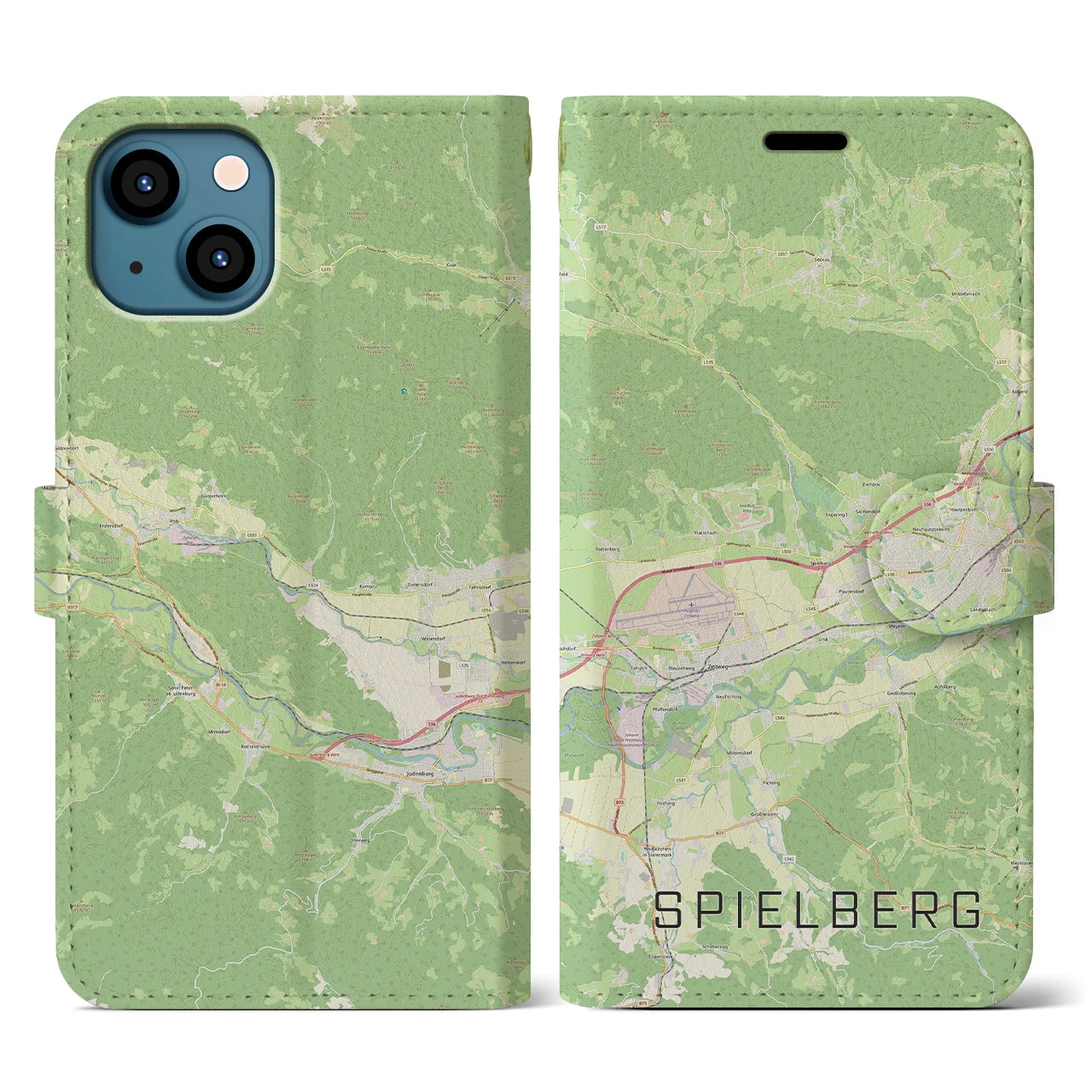 【シュピールベルク(オーストリア)】地図柄iPhoneケース(手帳タイプ)ナチュラル・iPhone 13 用