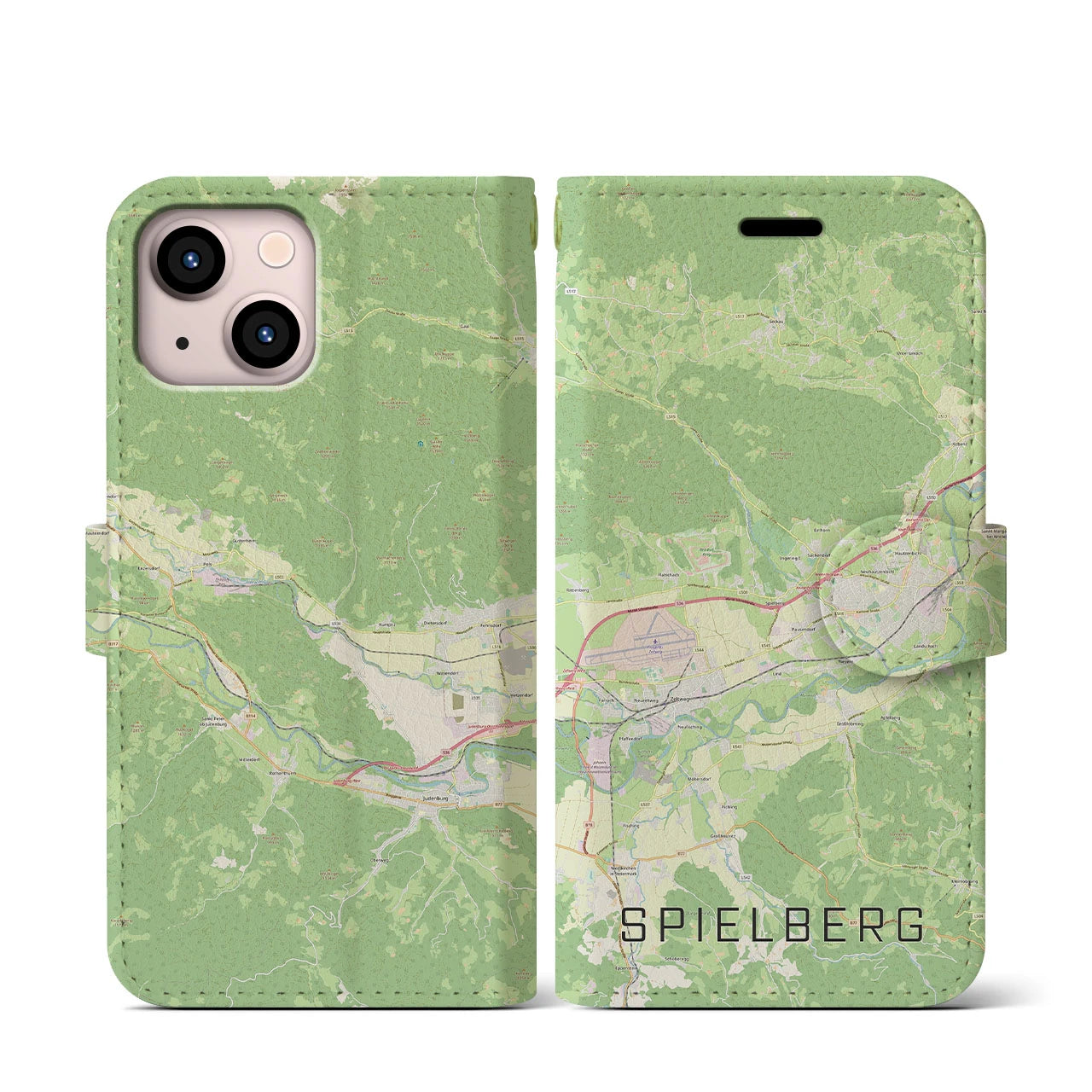 【シュピールベルク(オーストリア)】地図柄iPhoneケース(手帳タイプ)ナチュラル・iPhone 13 mini 用