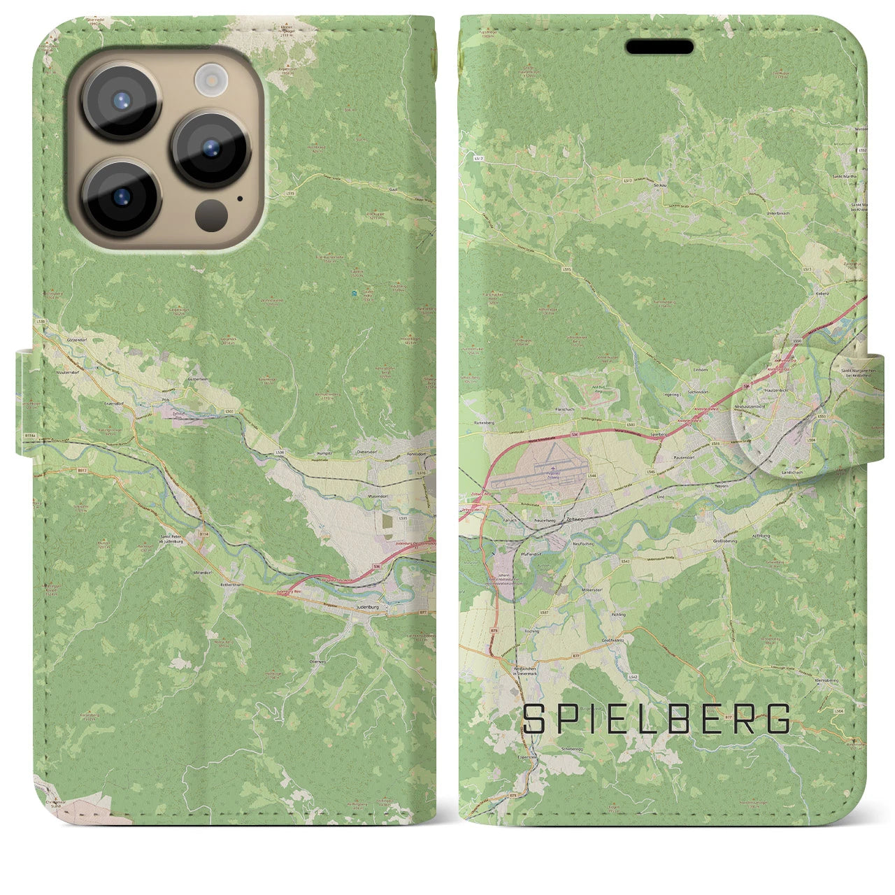 【シュピールベルク(オーストリア)】地図柄iPhoneケース(手帳タイプ)ナチュラル・iPhone 14 Pro Max 用