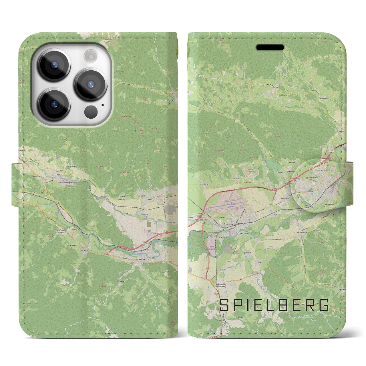 【シュピールベルク(オーストリア)】地図柄iPhoneケース(手帳タイプ)ナチュラル・iPhone 14 Pro 用