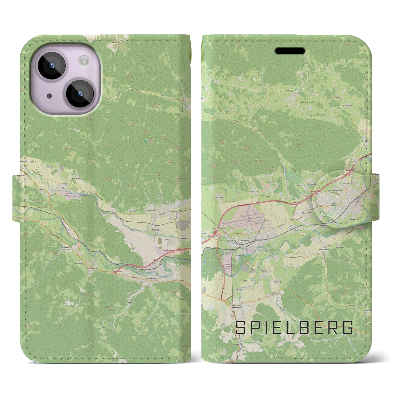 【シュピールベルク(オーストリア)】地図柄iPhoneケース(手帳タイプ)ナチュラル・iPhone 14 用