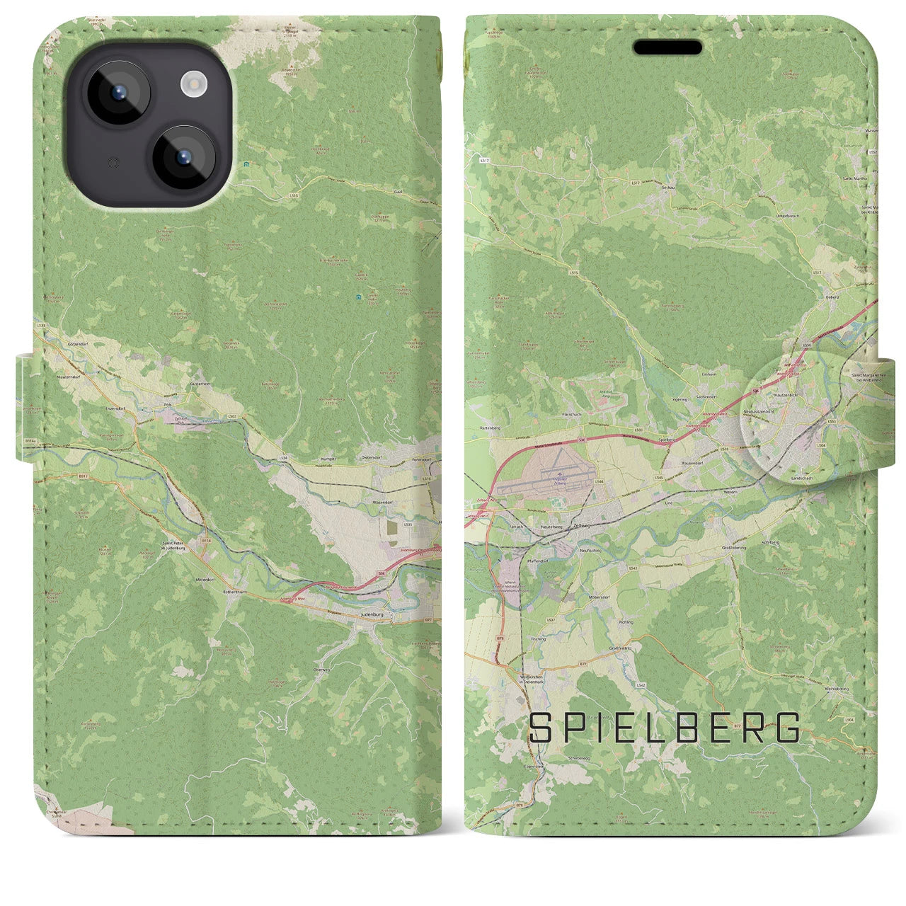 【シュピールベルク(オーストリア)】地図柄iPhoneケース(手帳タイプ)ナチュラル・iPhone 14 Plus 用