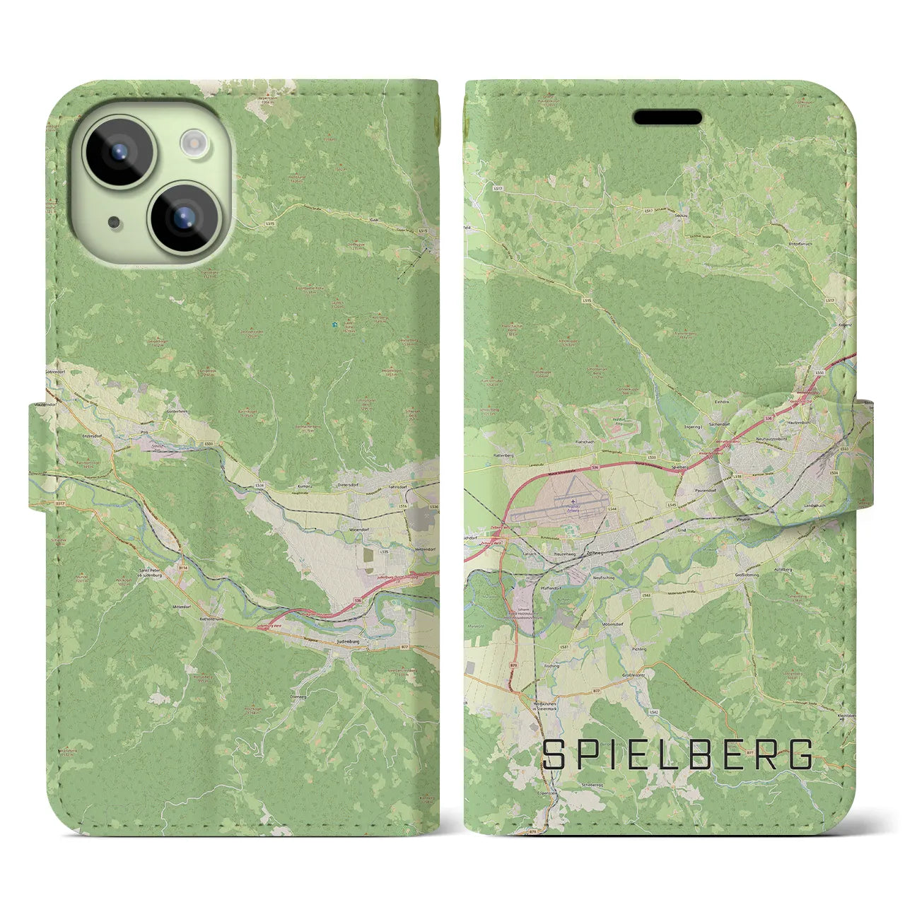 【シュピールベルク(オーストリア)】地図柄iPhoneケース(手帳タイプ)ナチュラル・iPhone 15 用
