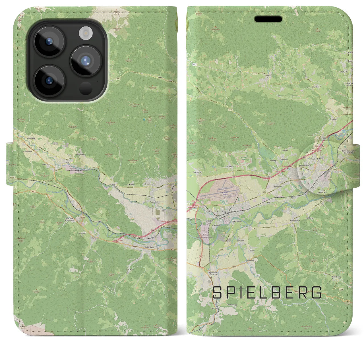 【シュピールベルク(オーストリア)】地図柄iPhoneケース(手帳タイプ)ナチュラル・iPhone 15 Pro Max 用