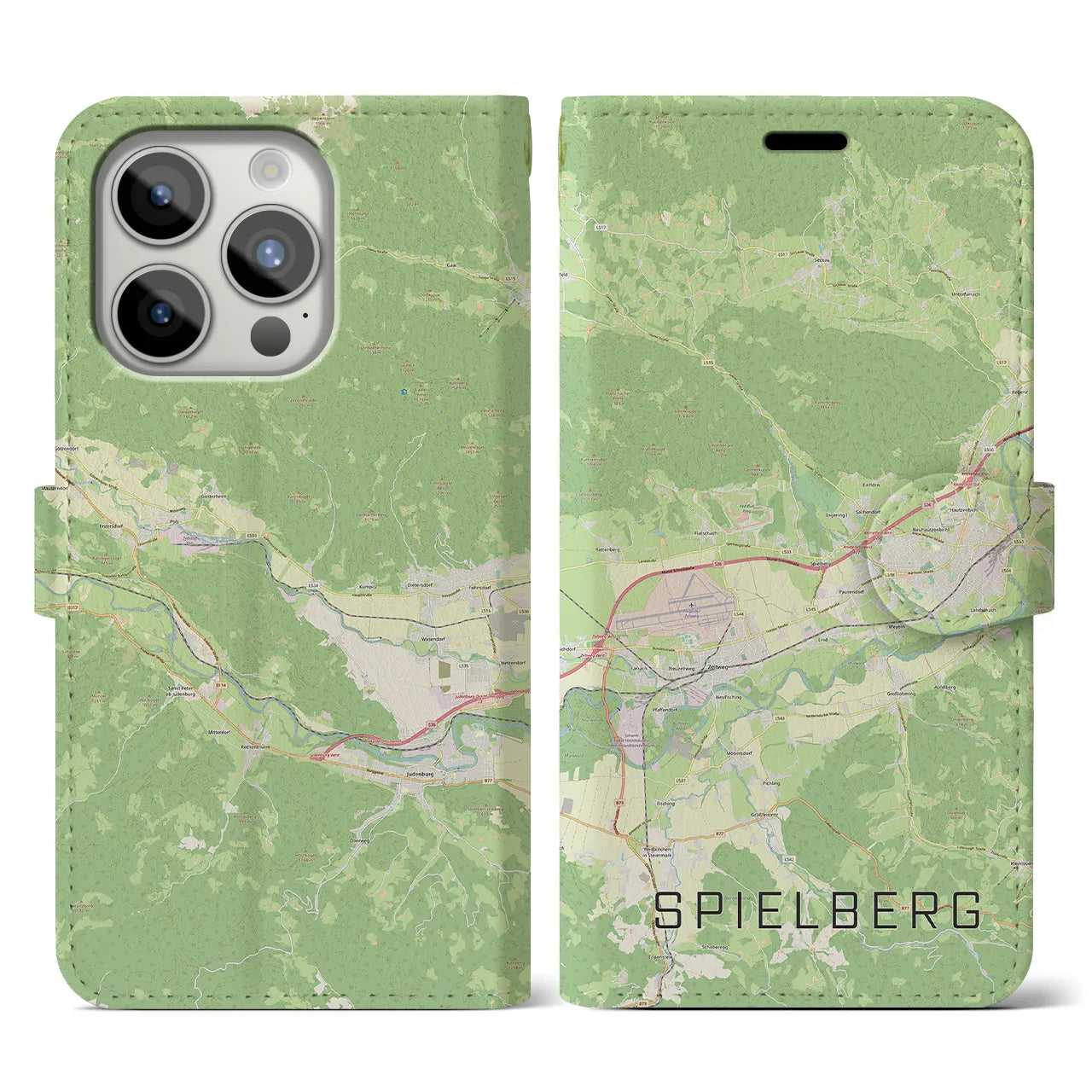 【シュピールベルク(オーストリア)】地図柄iPhoneケース(手帳タイプ)ナチュラル・iPhone 15 Pro 用